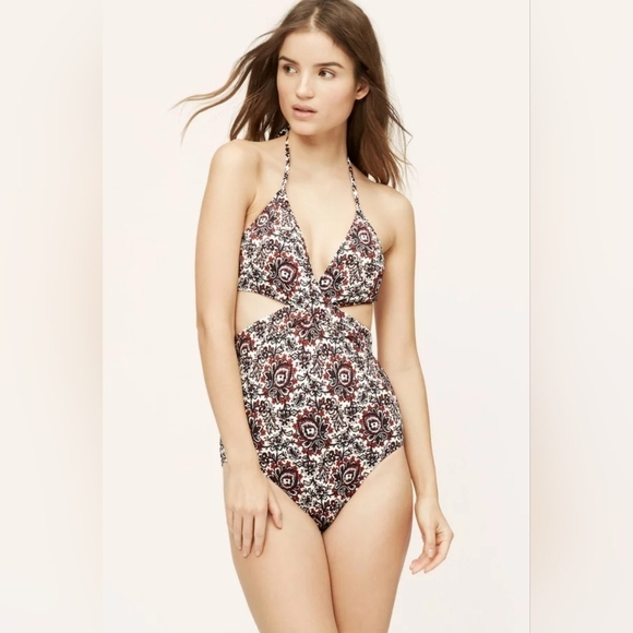 LOFT Paisley Print Cut Out One Piece Swimsuit Women's Size 14 - Picture 1 of 13